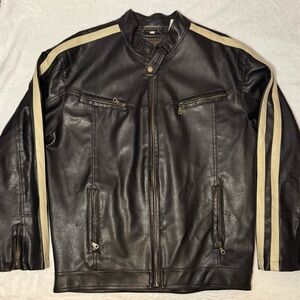Men's Black and Cream Leather Jacket